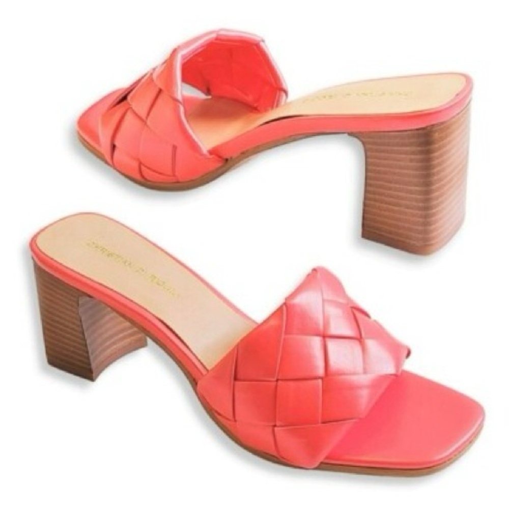 Christian Di Riccio Women's Coral Red Pink Block Heel Sandals Shoes 8